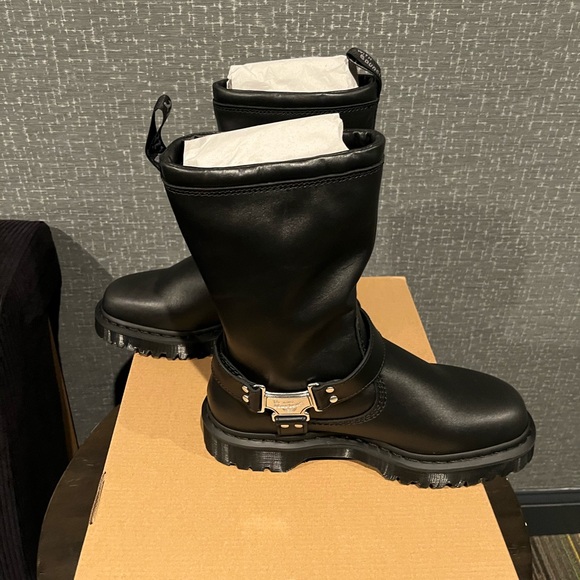 NIB Dr Martens ANISTONE HIGH Leather Biker Boots Wanama Black 10 - Picture 7 of 13